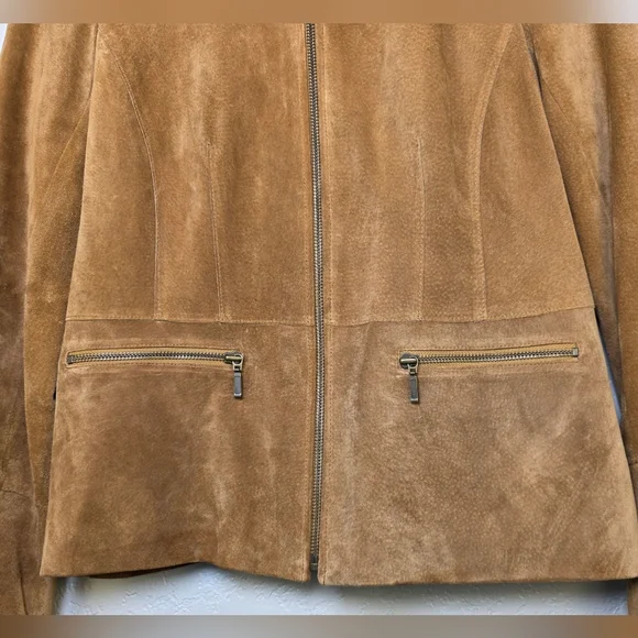 Alfani Women's Brown Suede Leather Zip-Up Jacket – Boho Classic Chic - Size M - Picture 13 of 15